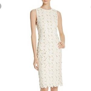 Alice & Olivia Fey Faux-Leather Lace Dress, Cream